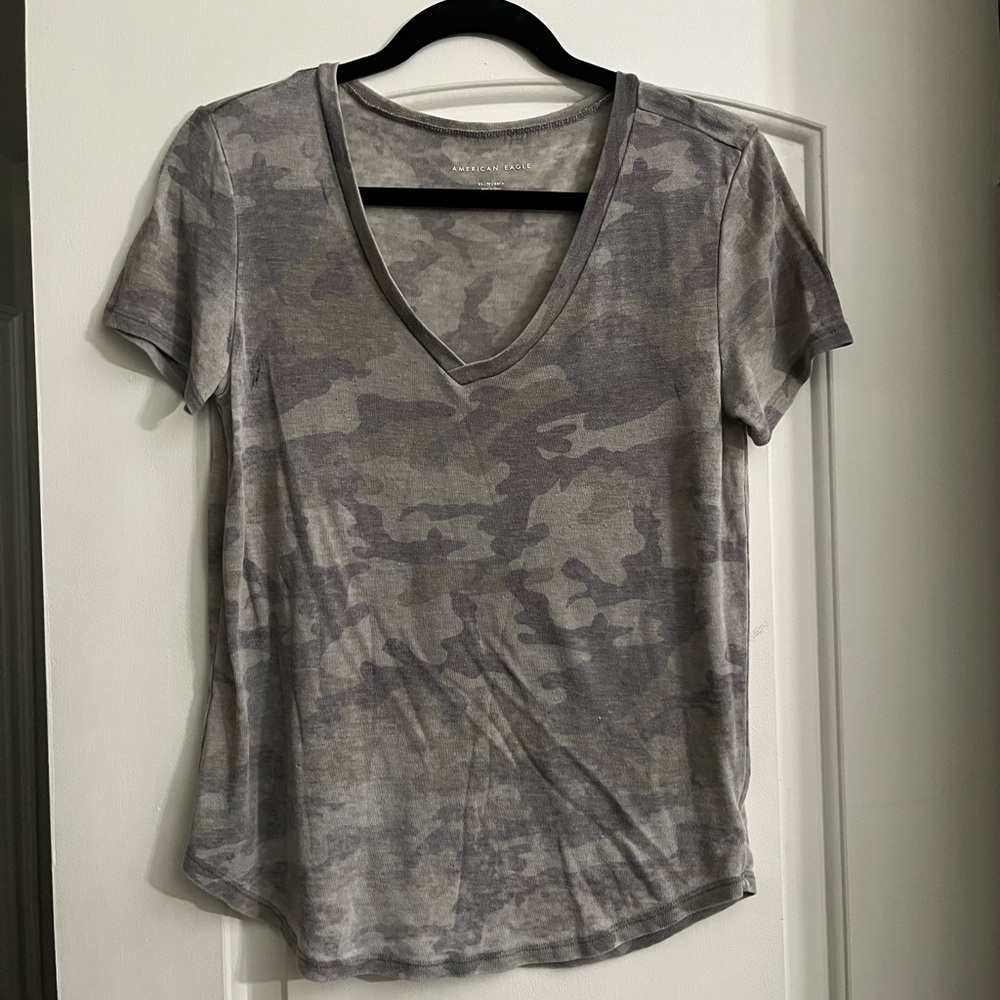 Distressed Army Pattern V-Neck